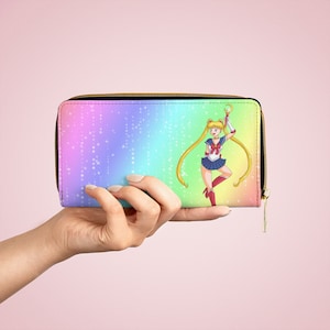 Sailor Moon Rainbow Shine Carteira com zíper colorido Kawaii Anime Fan Idéia de presente