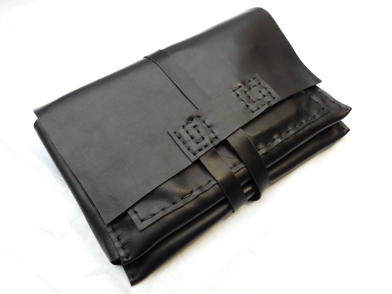 Black leather pouch for tablet case 11 x 7 inch bigger document book Pad iPad clutch personalized 29 cm x 19 cm