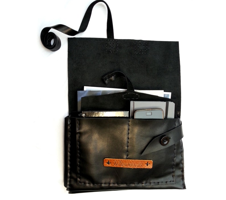 Black leather pouch for tablet case 11 x 7 inch bigger document book Pad iPad clutch personalized 29 cm x 19 cm