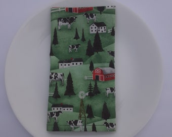 4 Piece Cotton Farm Scene Napkin Set