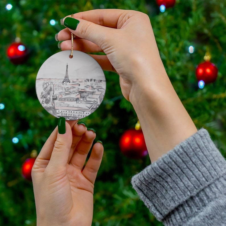 Eiffel Tower Paris watercolor Ceramic Ornaments image 3