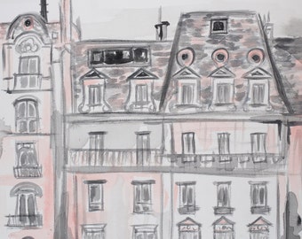 Pink Paris Buildings, art prints