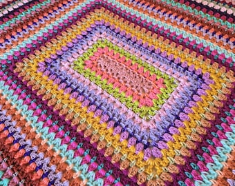 Sweet Pea Crochet Afghan – Colorful Striped Throw Blanket, Handmade, Soft, Warm, Unique