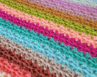 Striped Crochet Afghan Pattern – Beginner Throw Blanket (PDF Pattern)