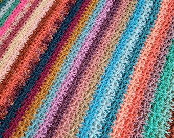 Lavish Style Crochet Afghan Pattern – Striped Blanket, Beginner DIY (PDF Pattern)