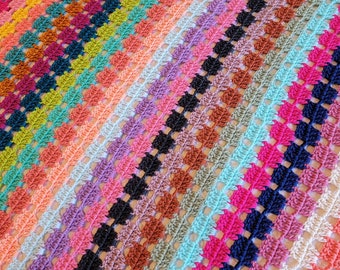 Handmade Crochet Afghan Blanket – Colorful Filet Lace Throw