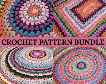 CROCHET PATTERN BUNDLE - 4 Popular Blanket Patterns, Mandala, Square, Round, Rectangle Design, Home Decor, Crochet Afghans,Instant Download