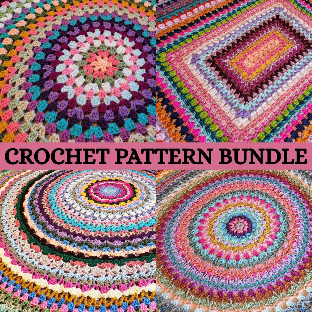 Häkelanleitungen - 4 beliebte Muster, Mandala, Quadrat, Rund, Rechteck Design, Wohnkultur, Häkeln Afghanen, Sofort Download