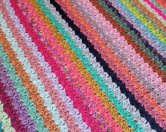 Shifting Glimmer Crochet Afghan Pattern – Colorful Shell Stitch Blanket (PDF Pattern)