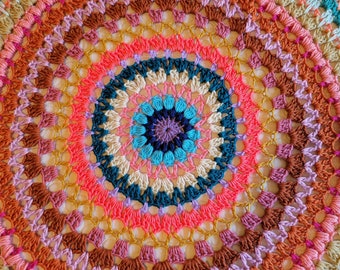 Handmade Hot Shot Crochet Afghan – Colorful Textured Circle Blanket