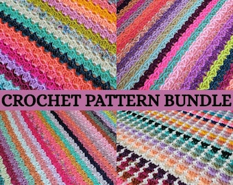 CROCHET PATTERN BUNDLE - 4 cml Blanket Favorites, Crochet Blanket,Crochet Afghan,Crochet Throw,Home Decor, Crochet Tutorial,Instant Download