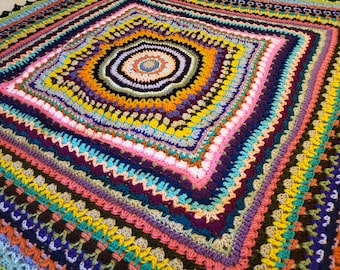 Kaleidoscope Crochet Afghan Pattern – Striped Square Blanket (PDF Pattern)