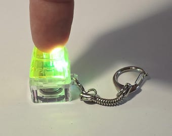 Tactile Clicker Keycap Keychain: Neon Green LED Light, Satisfying Fidget Toy