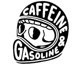 Caffeine & Gasoline Retro Biker Skull Vinyl Decal