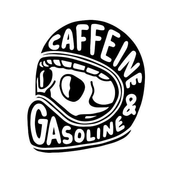 Caffeine & Gasoline Retro Biker Custom Vinyl Sticker Decal Bikers Vintage Cafe Racer Motorbike Coffee caffeine USA skull