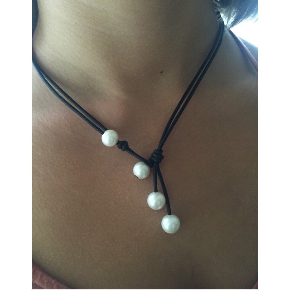 Leather Pearl Necklace Freshwater Pearl 