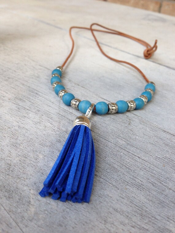 Items similar to Blue tassel necklace SALE on Etsy