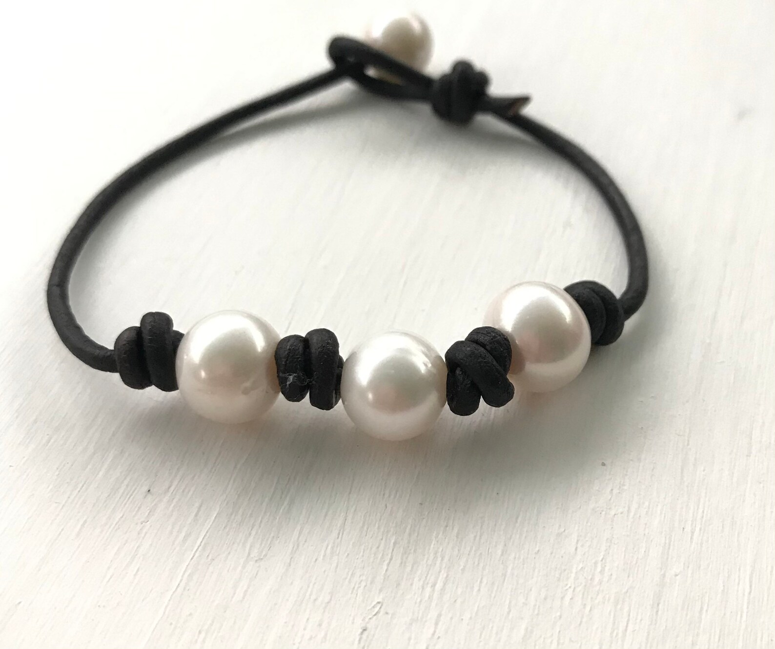 Leather Pearl Bracelet Gift for Her Pearl Bracelet Leather Etsy