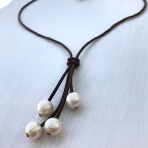 Freshwater pearl necklace, gift for her, leather and pearl necklace, pearl necklace, gift for women, leather necklace, mothers day gift image 7