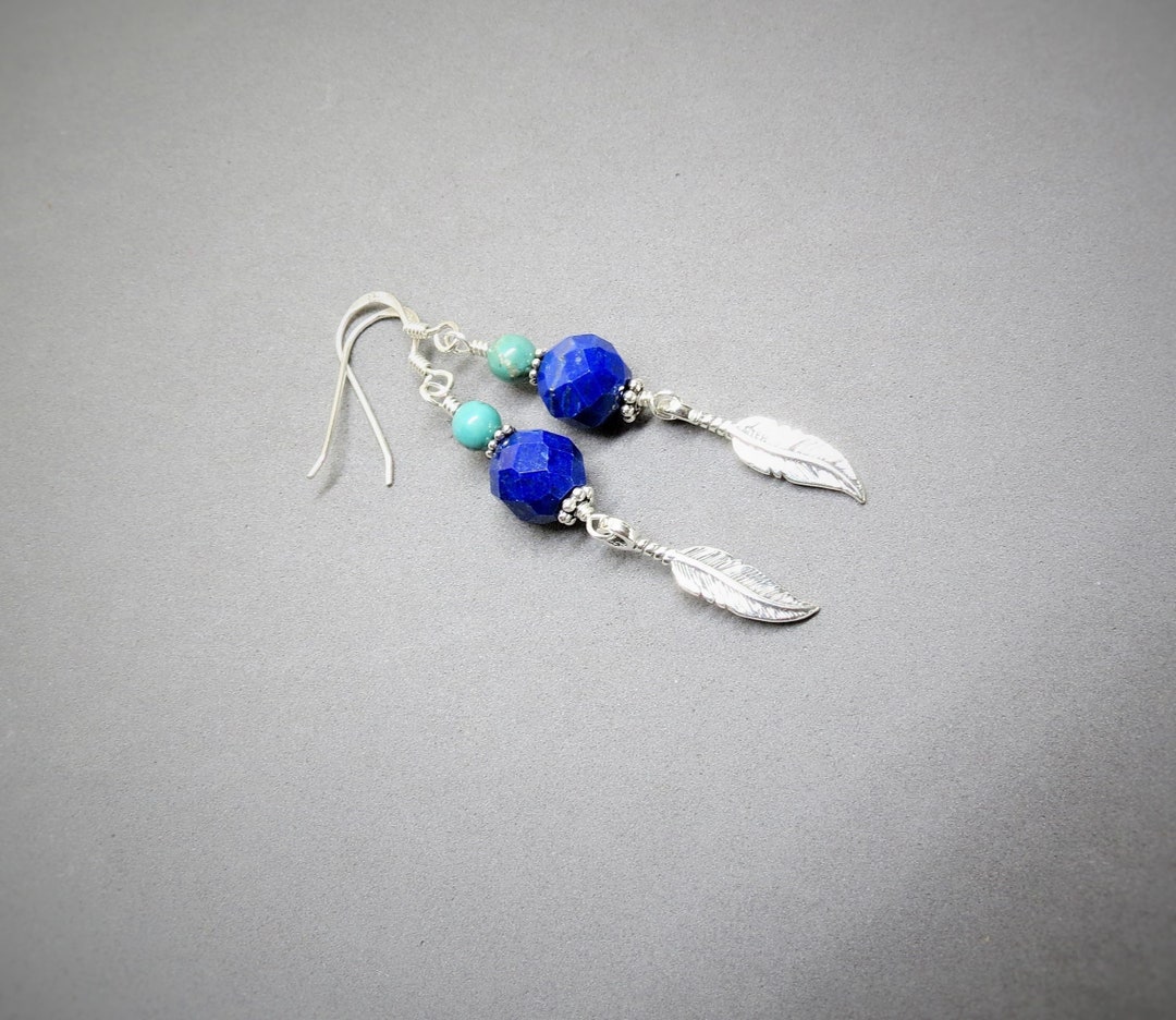 Lapis Lazuli, Turquoise, Earrings, Blue and Turquoise, Sterling Silver ...