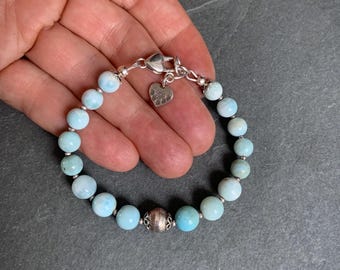 Larimar bracelet, blue bracelet, sterling silver, Bali, fine silver, Karen Hill Tribe silver, natural healing gemstone