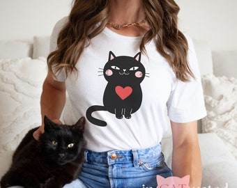 Kitty Love Black Cat Jersey T-shirt | Cat Lover Gift | Gift for Cat Mom T-shirt | Valentines Day Gift | Cute Cat T-Shirt | Black Cat T-Shirt