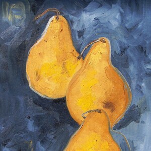 Pear oil painting original art on canvas, still life handmade painting kitchen artwork housewarming gift