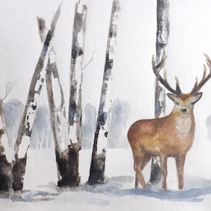 Deer painting, deer art, nursery decor, home wall decor, deer illustration, woodlands theme, watercolor original, animal, baby room decor