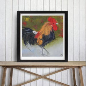 Rooster Art, rooster print, kitchen decor, home decor, housewarming gift, animal art, dining room, farm rustic art, wall art, black and red