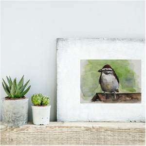 Bird painting, bird wall art, original watercolor art, nature home decor, wildlife art, nursery decor, sparrow painting, rustic decor