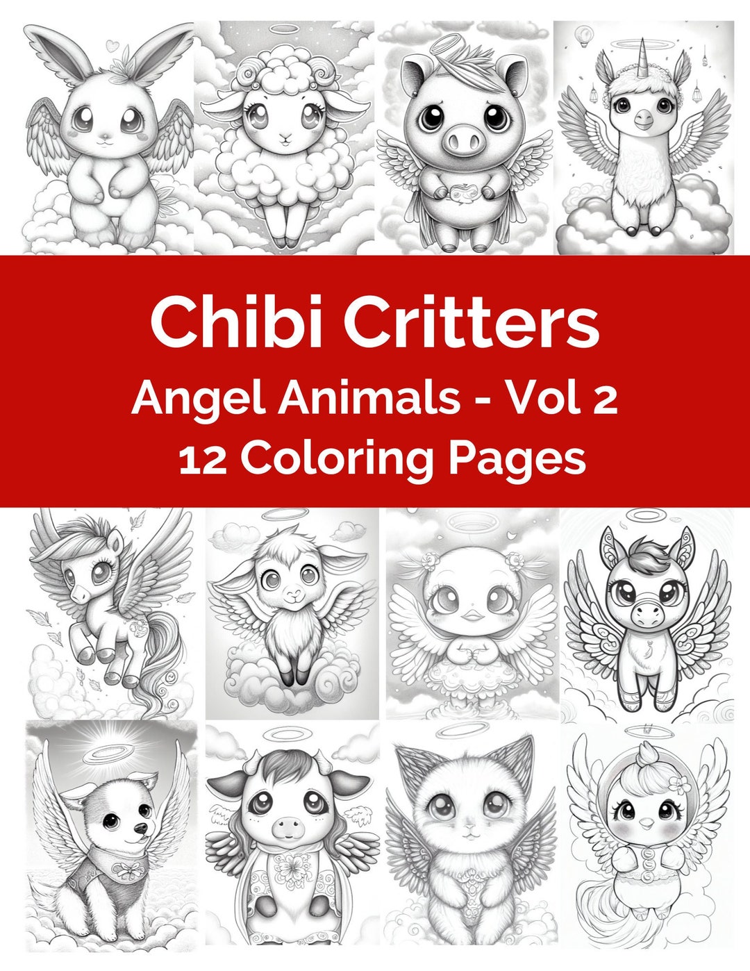 Chibi Critters Engel Tiere Vol 20 Ausdruckbare Ausmalbilder für Erwachsene  PDF Chibi Tiere Malvorlagen Instant PDF Download   Etsy.de