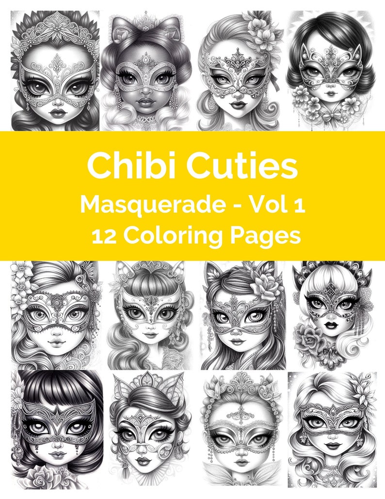 Chibi Cuties Masquerade Vol 1 Printable Coloring Pages for - Etsy