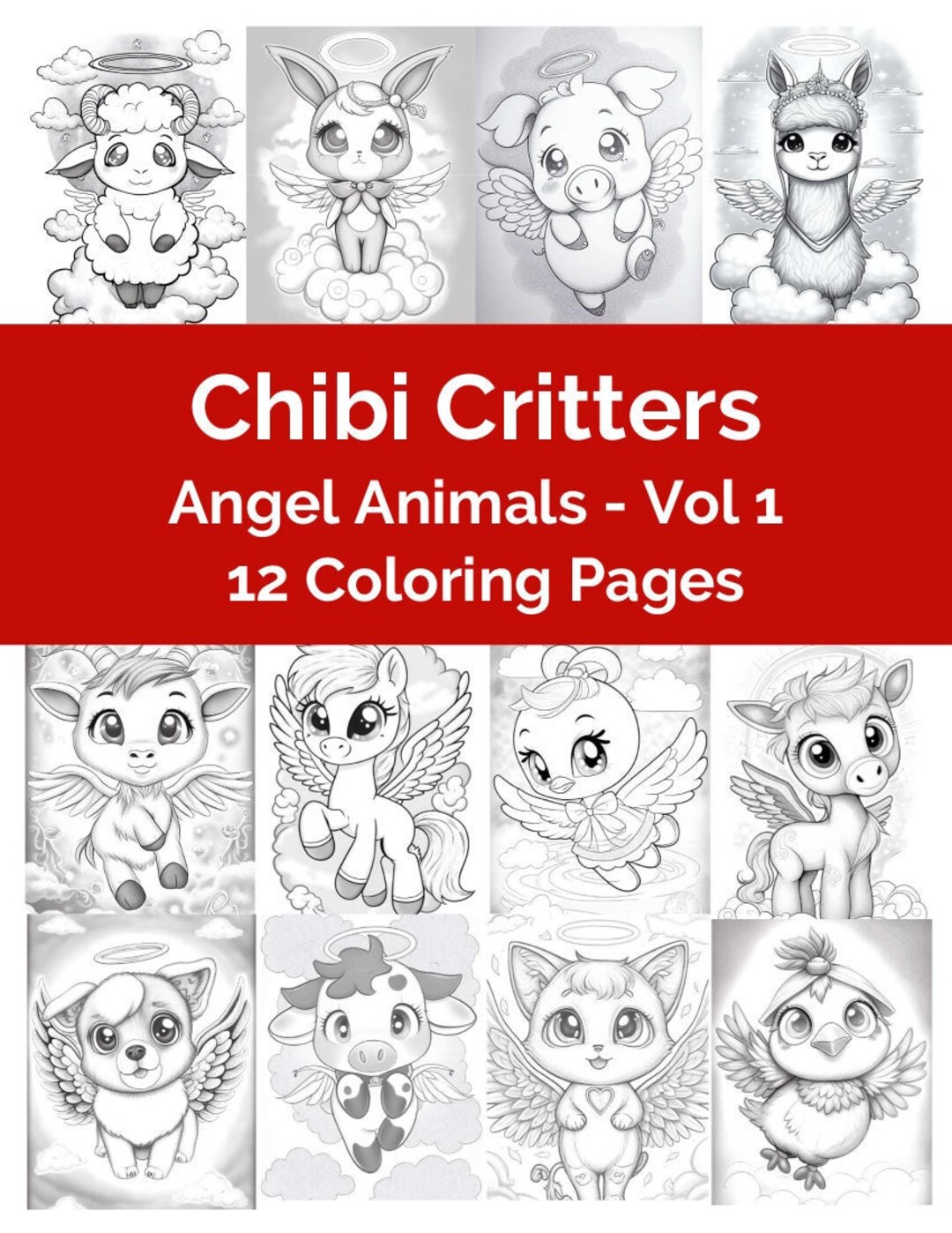 Chibi Critters Angel Animals Vol 1 Printable Coloring Pages for Adults