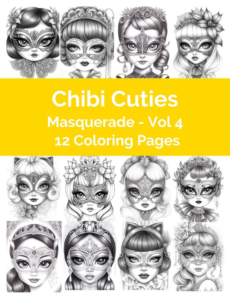 Chibi Cuties Masquerade Vol 4 Printable Coloring Pages for - Etsy