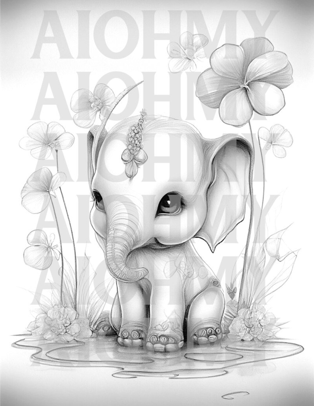 Elephant Coloring Page Printable Adult Coloring Page Book Instant