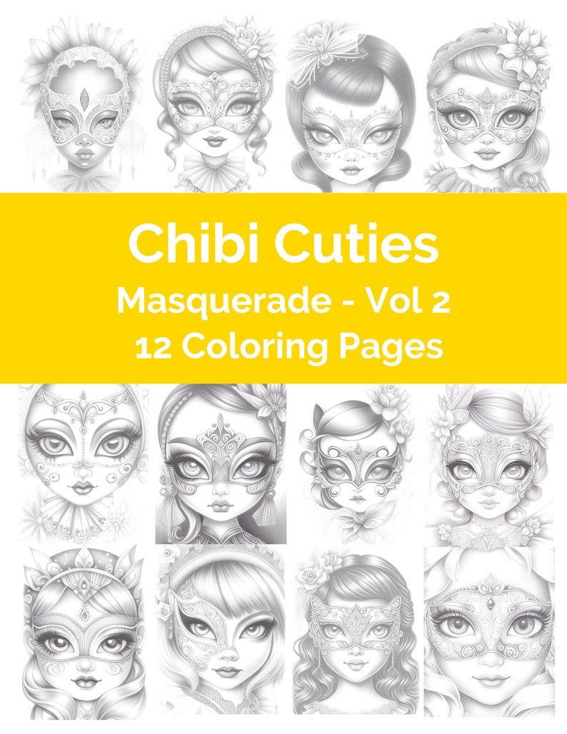 Chibi Cuties Masquerade Vol 2 Printable Coloring Pages for - Etsy