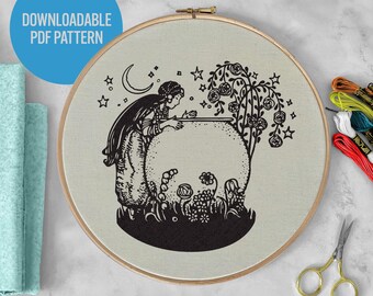PDF Hand Embroidery Pattern - The Spring Witch, DIY Digital Download