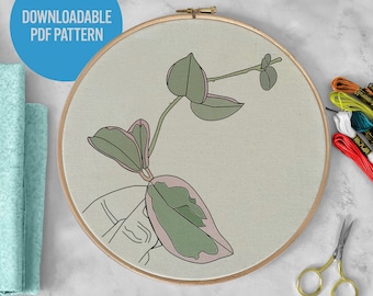 PDF Hand Embroidery Pattern – Hoya Krimson Queen Design, Plant Lover Gift