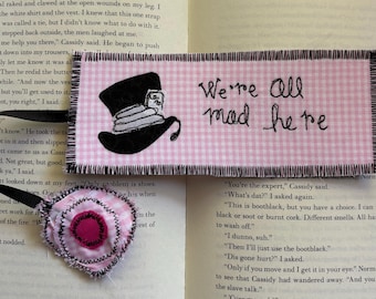 Handmade Fabric Bookmark Mad Hatter Design Alice in Wonderland Inspired