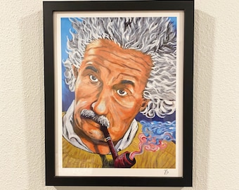 Gerahmt Kunstdruck "Einstein und seine Pfeife" (11x14)