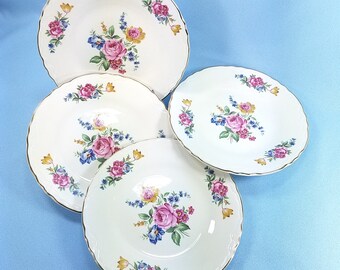 Set of 8 LENOX Sabrina 8 Wide Gold Trim Salad or Dessert Plates Vintage Bone China Blue Shell Bridal Wedding Shower Gift