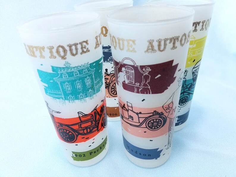 Tumblers Set of 4 FOUR Antique Cars Frosted Glasses Tom - Etsy