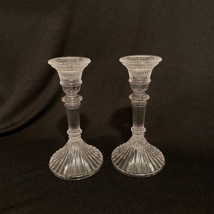 Pair of Crystal glass candle holders, wedding decor, candlesticks, gift