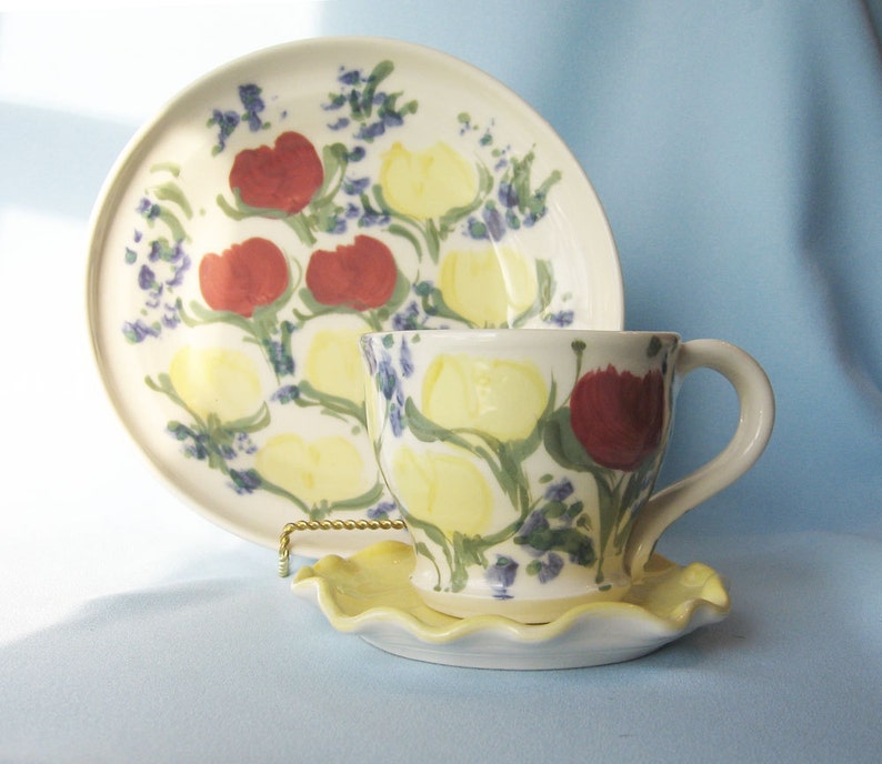 Pottery Cup Saucer Bowl Signed by Colette Individual Etsy