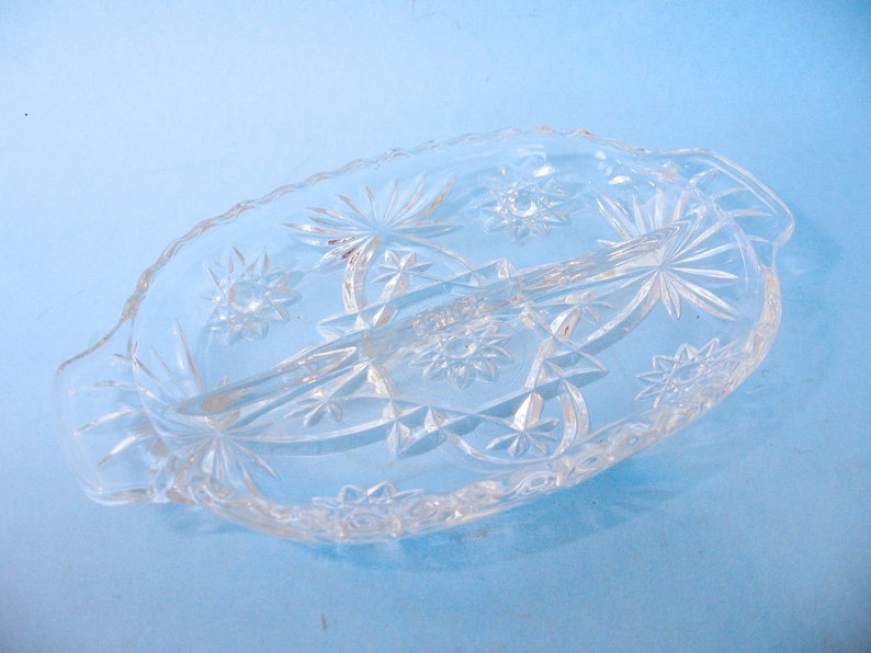 Divided Dish Starburst Pressed Glass Dish Relish Nut Etsy