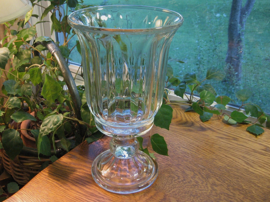 Large Glass Pedestal Vase Home Interiors Urn Style Vintage Etsy