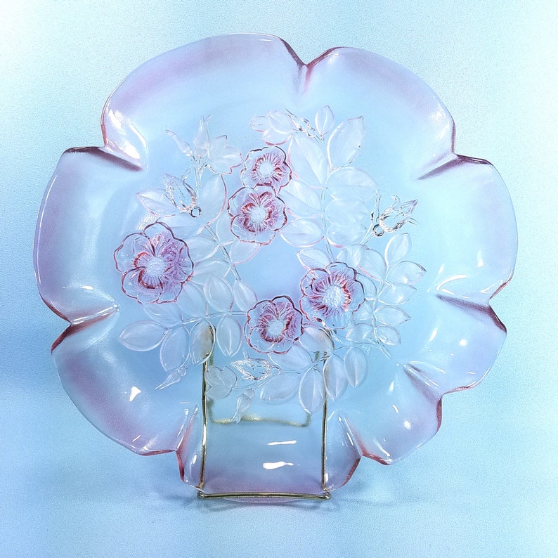 gift 12 pink floral glass round platter Rosella by MIKASA