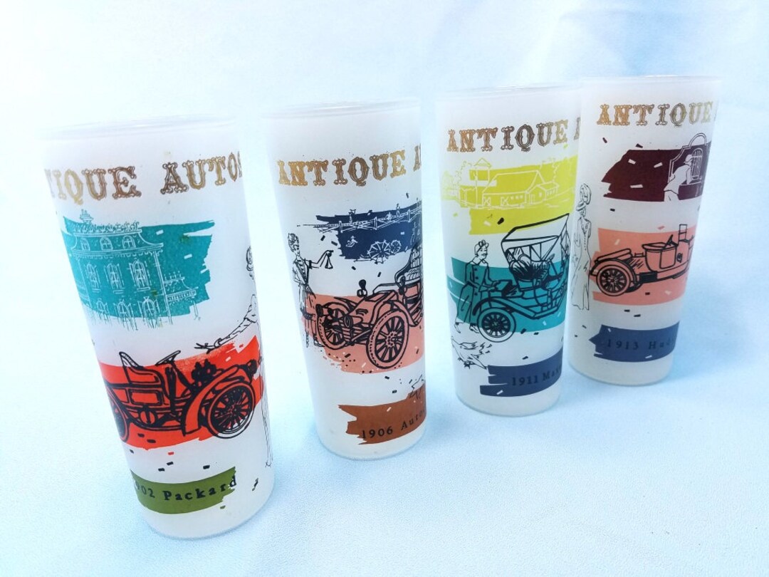 Tumblers Set of 4 FOUR Antique Cars Frosted Glasses Tom - Etsy