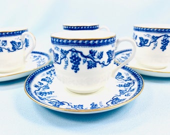 Set of four Demitasse Cup & Saucer Sets, The Sofia by WEDGWOOD England, small coffee, espresso cups, blue and white, replacements, gift