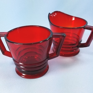 Red sugar, creamer set, Imperial Glass Ruby Red, tea party, gift